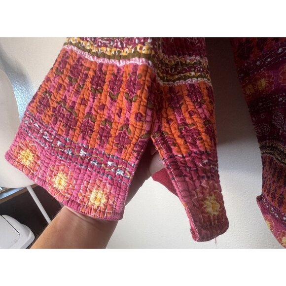 ORVIS Quilted Dress Jacket Women’s Sz XL Colorful Designs Burgundy Pink Yellow - Picture 11 of 12